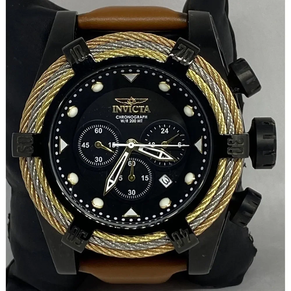 Invicta Bolt 23055 Mens Brown Leather Analog Dial Japan Quartz Wrist Watch RQ374